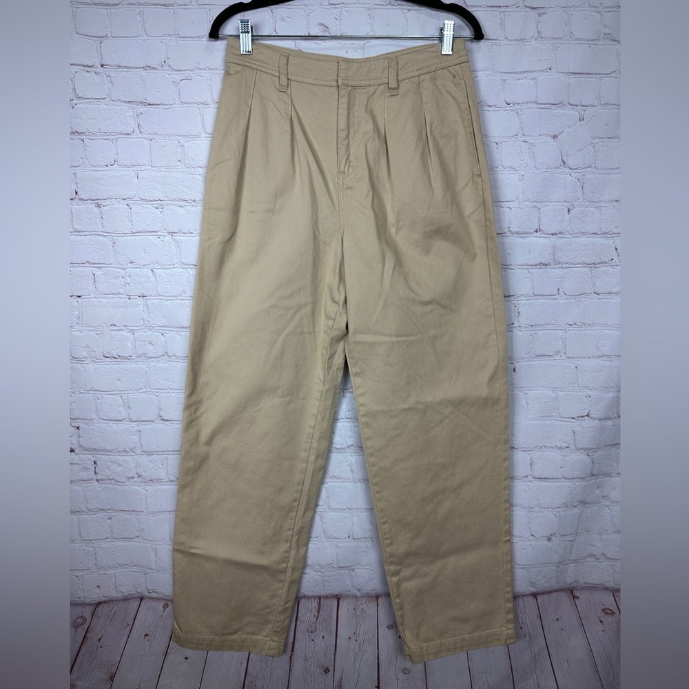 Copper Key pleated high rise straight leg cotton lyocell pants tan sz 7 NWT $54